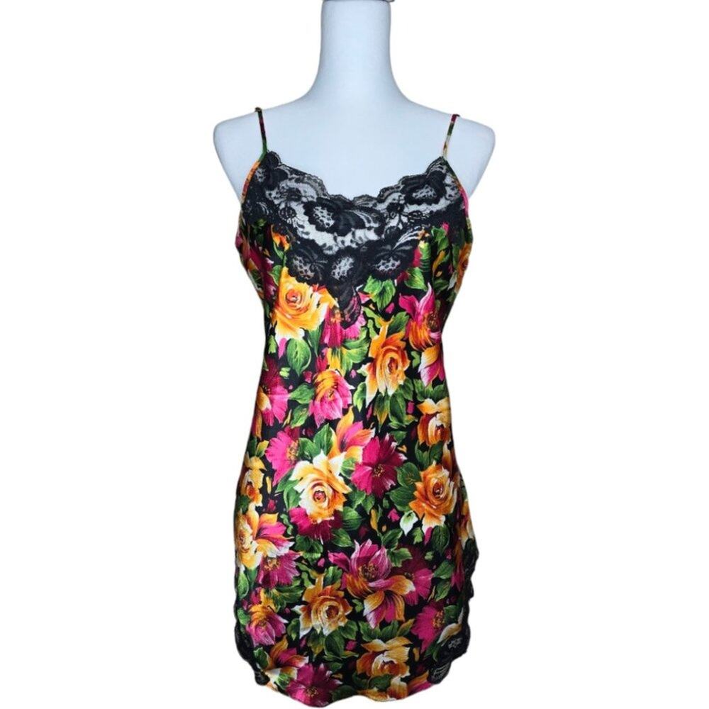 Victoria's Secret Vintage‎ Gold Label Floral Black Lace Slip Dress Size M